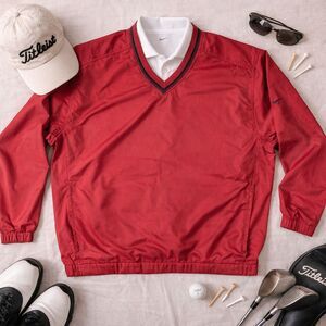 Nike Golf Red V-Neck Windbreaker Pullover Mens XL Lightweight Jacket
